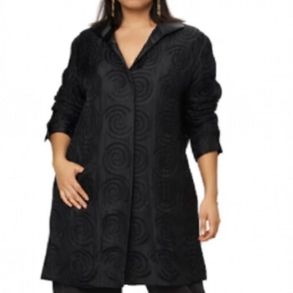 Grace Chuang NY open front ribbon, rose coat jacket. L
